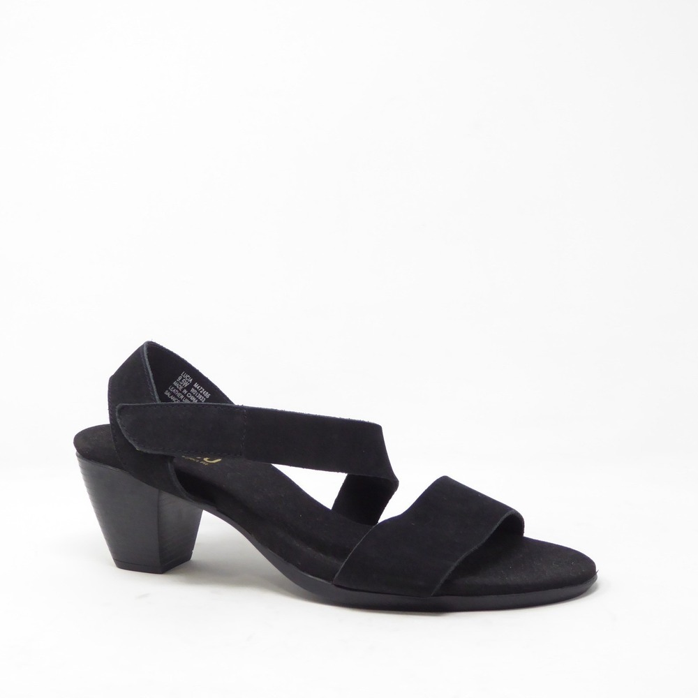 Munro Womens Lucia Sandals Black Leather Suede Block Heel Side 9.5W Wide